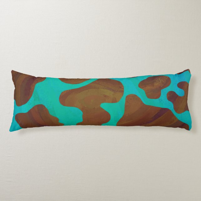 Cow Brown and Teal Print Body Cushion (Front)