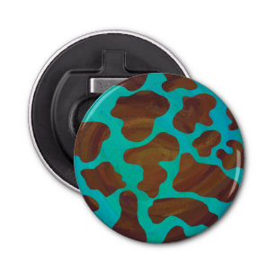 Cow Brown and Teal Print Bottle Opener