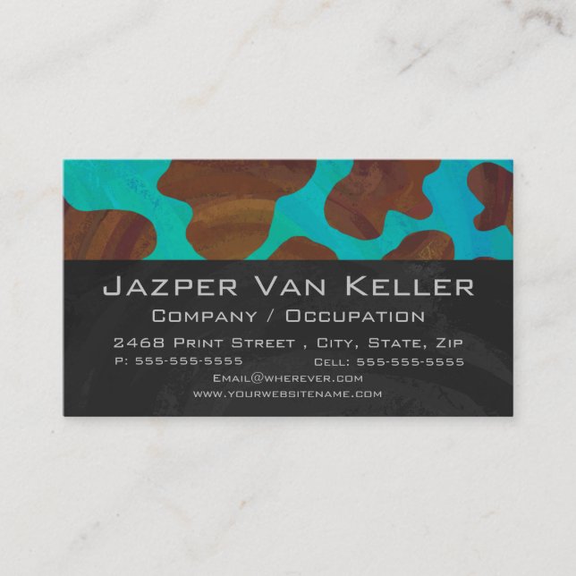 Cow Brown and Teal Print Business Card (Front)