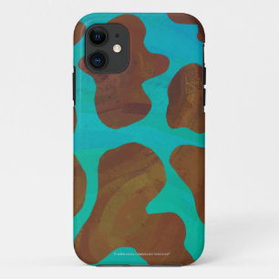 Cow Brown and Teal Print iPhone 11 Case