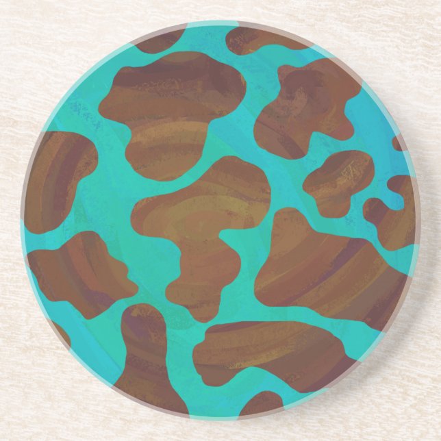 Cow Brown and Teal Print Coaster (Front)
