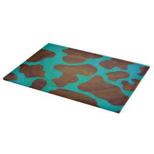 Cow Brown and Teal Print Cutting Board