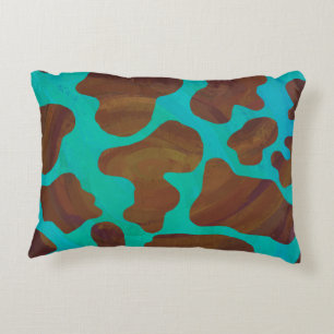 Cow Brown and Teal Print Decorative Cushion