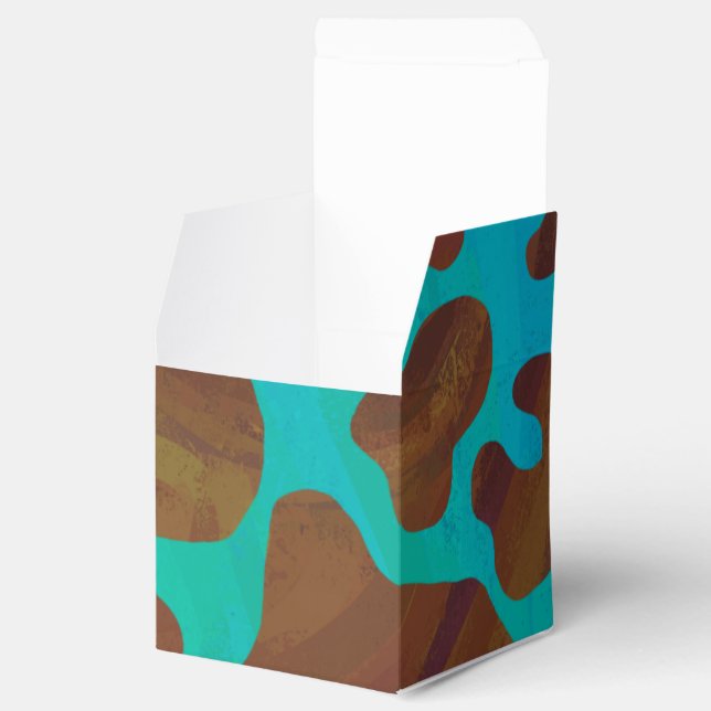 Cow Brown and Teal Print Favour Box (Opened)