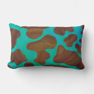 Cow Brown and Teal Print Lumbar Cushion