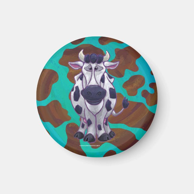 Cow Brown and Teal Print Magnet (Front)