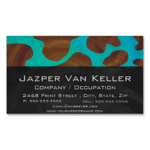 Cow Brown and Teal Print Magnetic Business Card