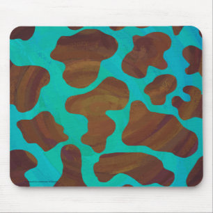 Cow Brown and Teal Print Mouse Pad