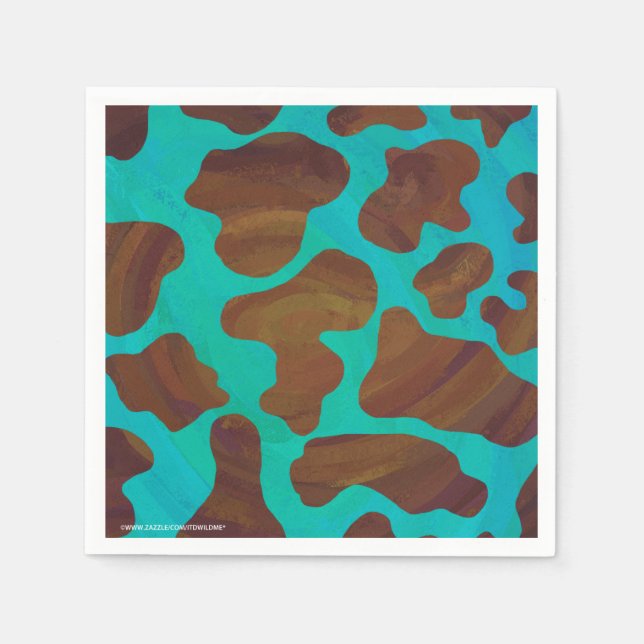Cow Brown and Teal Print Napkin (Front)