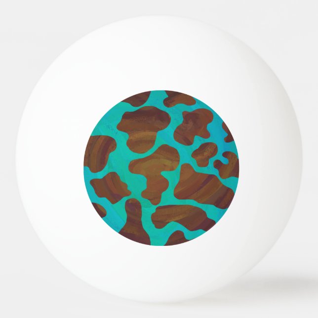 Cow Brown and Teal Print Ping Pong Ball (Front)