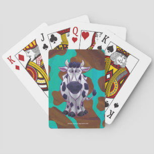 Cow Brown and Teal Print Playing Cards