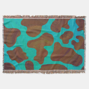 Cow Brown and Teal Print Throw Blanket