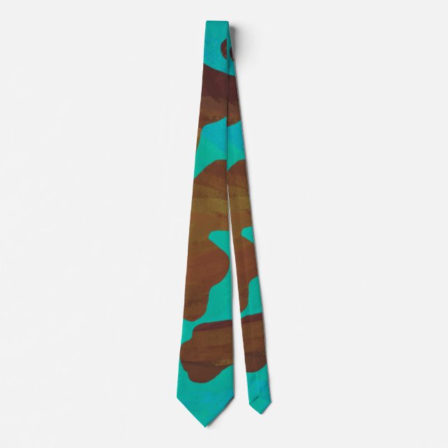 Cow Brown and Teal Print Tie (Front)