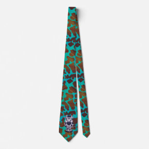 Cow Brown and Teal Print Tie