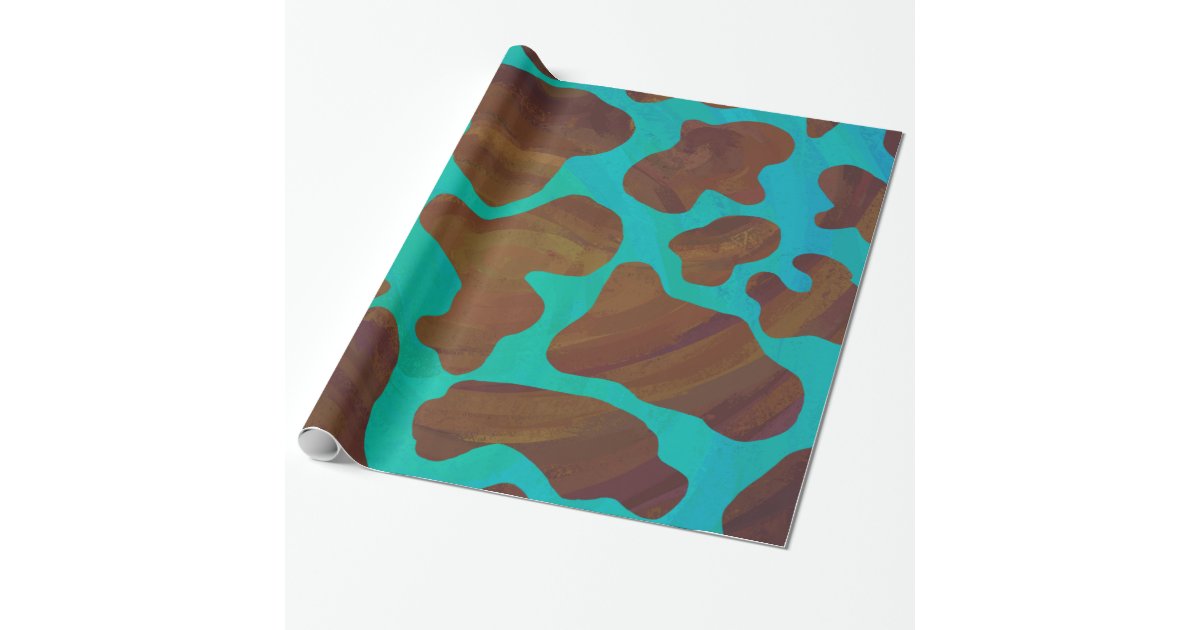 Cow Brown and Teal Print Wrapping Paper | Zazzle