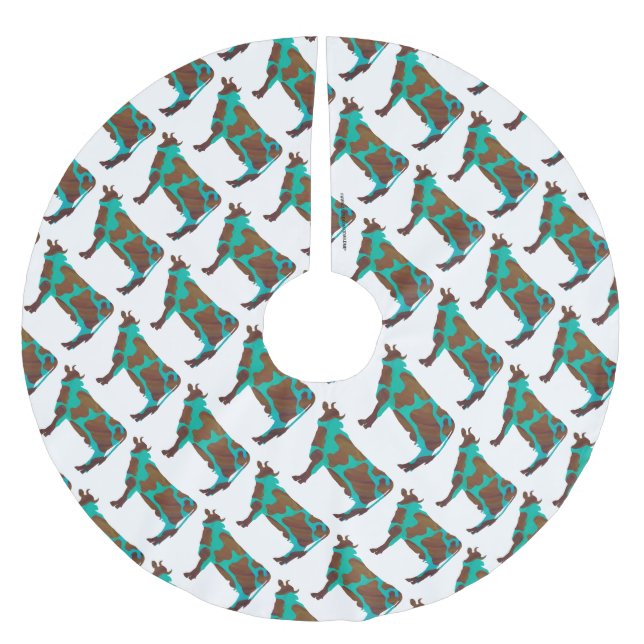 Cow Brown and Teal Silhouette Brushed Polyester Tree Skirt (Front)