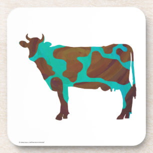Cow Brown and Teal Silhouette Coaster