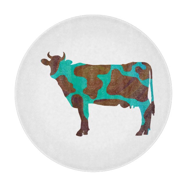 Cow Brown and Teal Silhouette Cutting Board (Front)