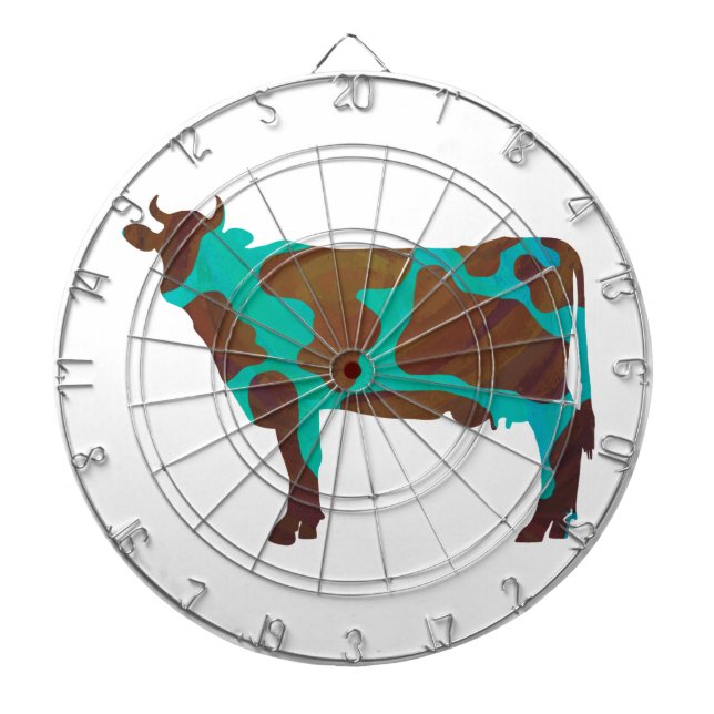 Cow Brown and Teal Silhouette Dartboard (Front)