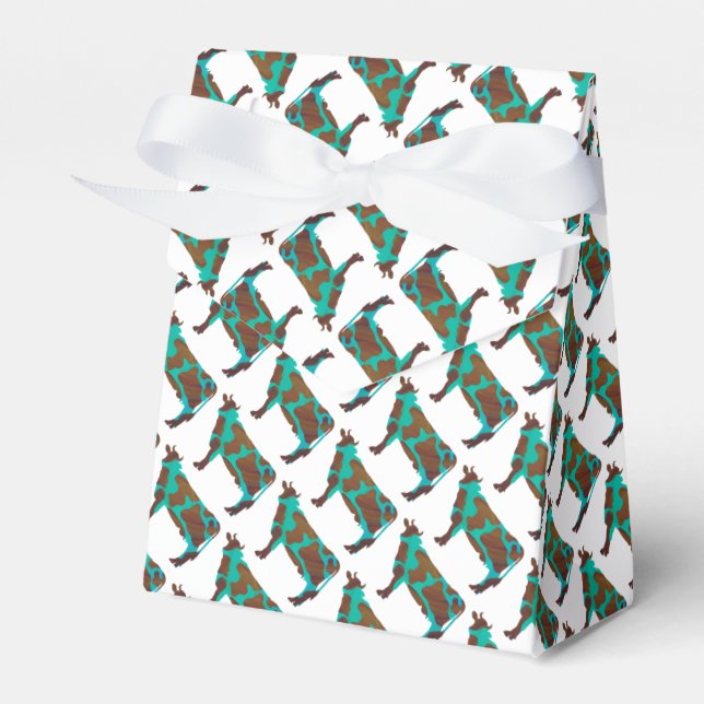 Cow Brown and Teal Silhouette Favour Box (Front Side)