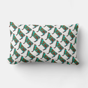 Cow Brown and Teal Silhouette Lumbar Cushion