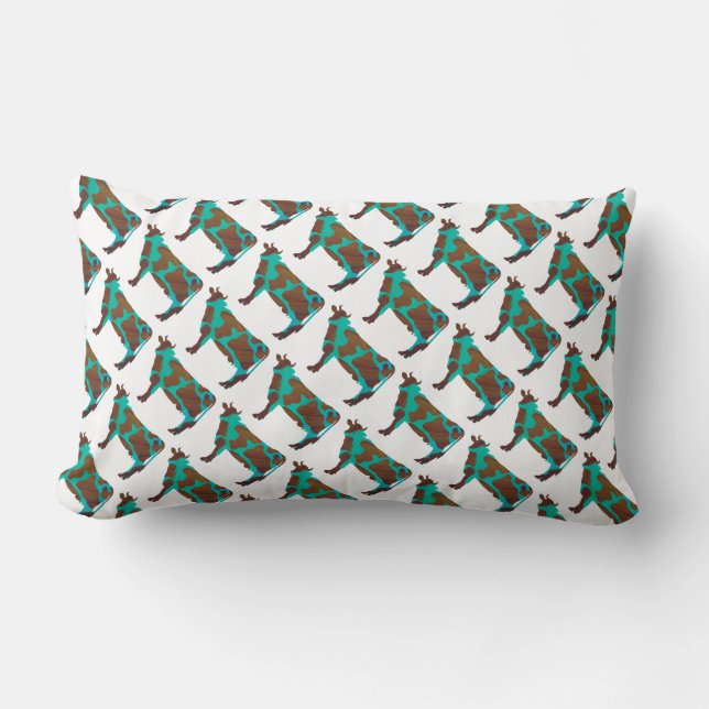 Cow Brown and Teal Silhouette Lumbar Cushion (Front)