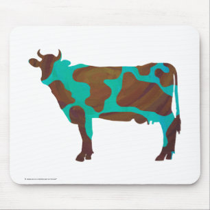 Cow Brown and Teal Silhouette Mouse Pad