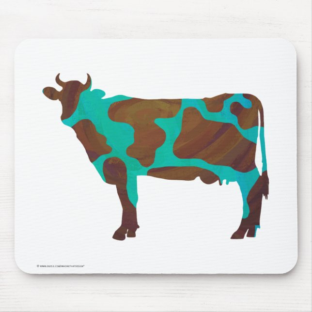 Cow Brown and Teal Silhouette Mouse Pad (Front)