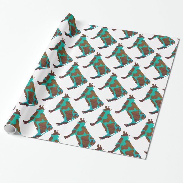 Cow Brown and Teal Silhouette Wrapping Paper (Unrolled)