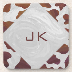 Cow Brown and White Monogram Coaster