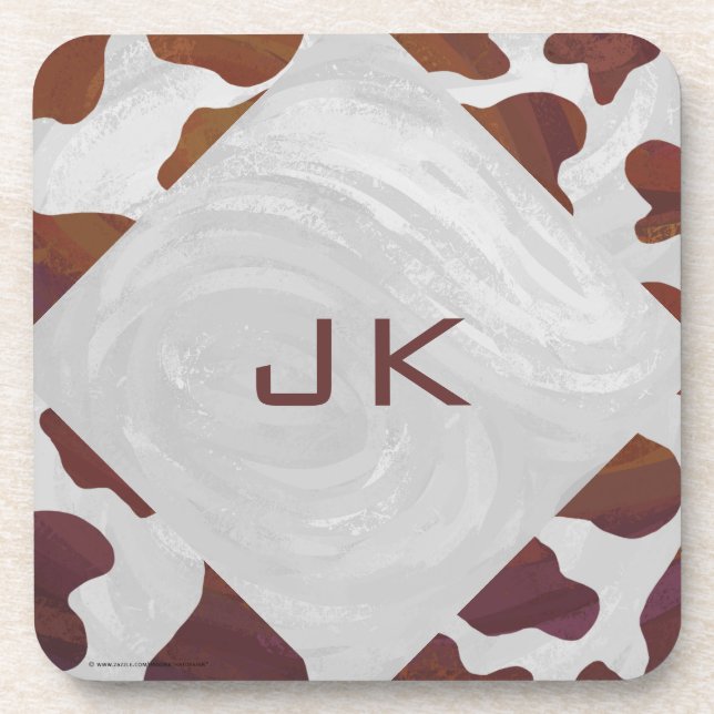 Cow Brown and White Monogram Coaster (Front)