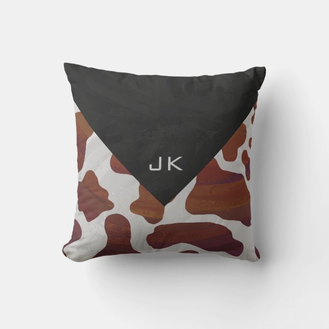 Cow Brown and White Monogram Cushion (Front)