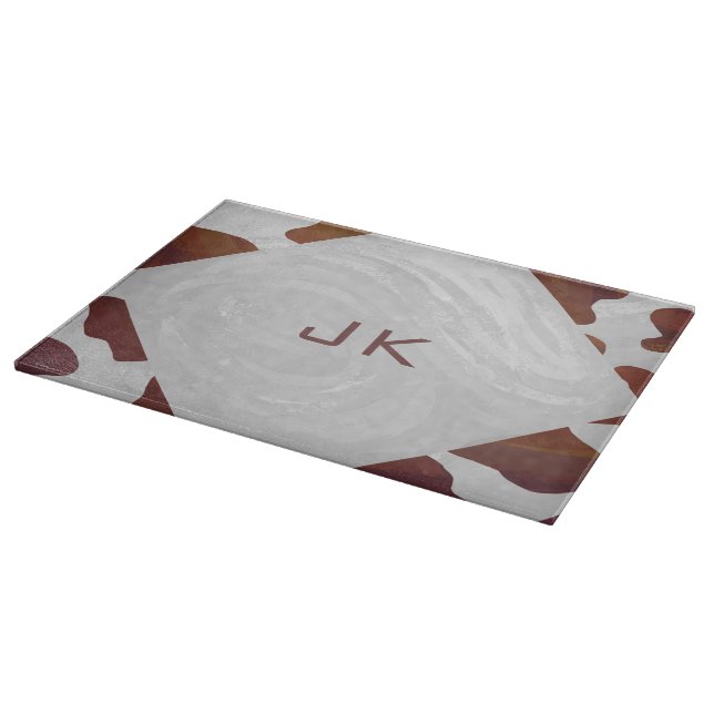 Cow Brown and White Monogram Cutting Board (Corner)