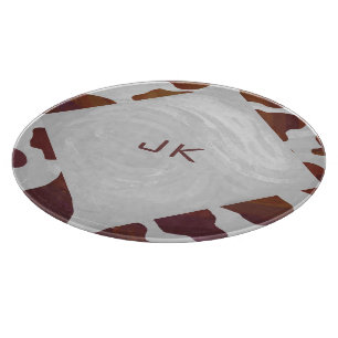 Cow Brown and White Monogram Cutting Board