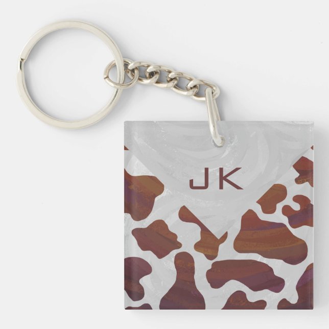 Cow Brown and White Monogram Key Ring (Front)