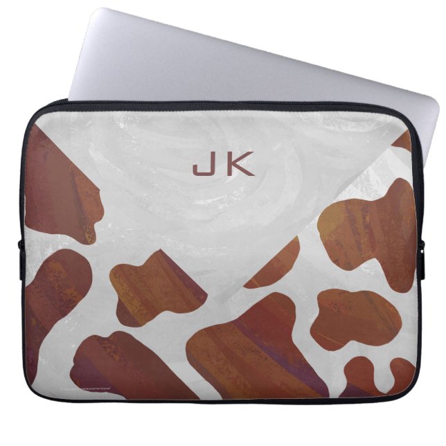 Cow Brown and White Monogram Laptop Sleeve (Front)