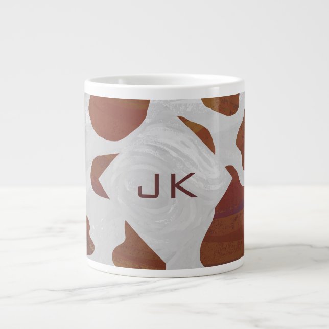 Cow Brown and White Monogram Large Coffee Mug (Front)