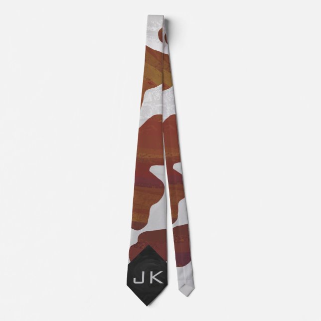 Cow Brown and White Monogram Tie (Front)