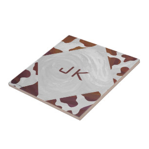 Cow Brown and White Monogram Tile
