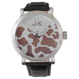 Cow Brown and White Monogram Watch