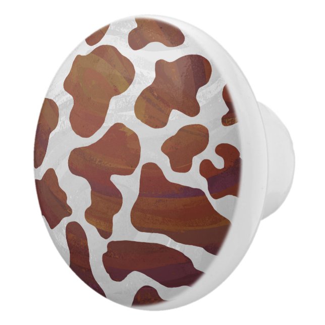 Cow Brown and White Print Ceramic Knob (Right)