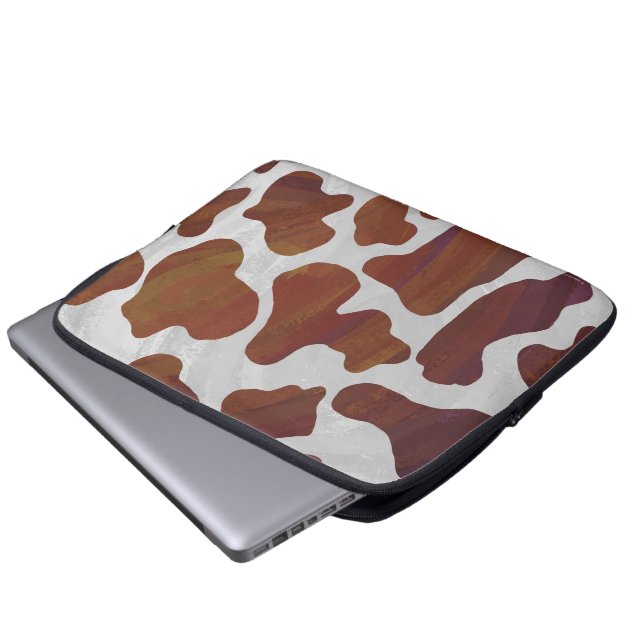 Cow Brown and White Print Laptop Sleeve (Front Bottom)