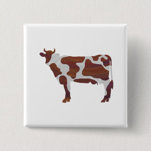 Cow Brown and White Silhouette 15 Cm Square Badge