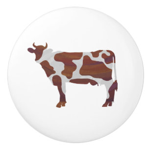 Cow Brown and White Silhouette Ceramic Knob