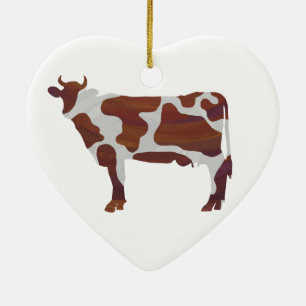 Cow Brown and White Silhouette Ceramic Tree Decoration