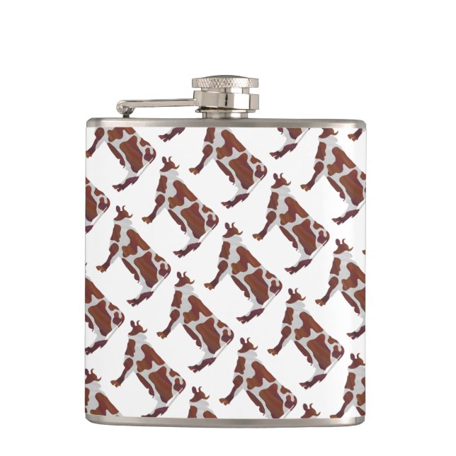 Cow Brown and White Silhouette Hip Flask (Front)