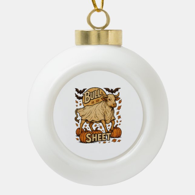 Cow Bull Sheet Halloween Ceramic Ball Christmas Ornament (Front)