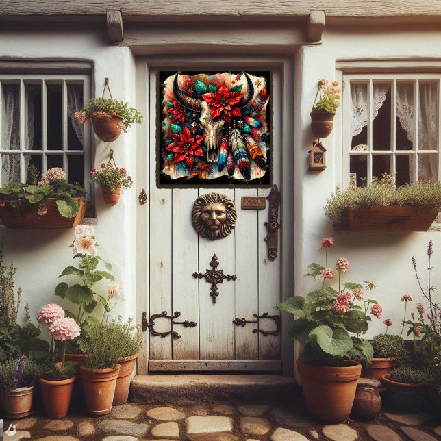 Cow Bull Skull Feathers Poinsettias Southwest (Creator Uploaded)