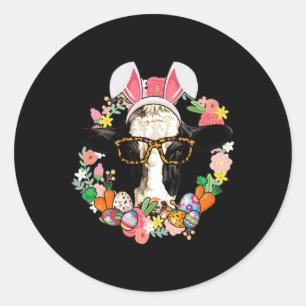 Cow Bunny Ears Happy Easter Farming Farmer Classic Round Sticker