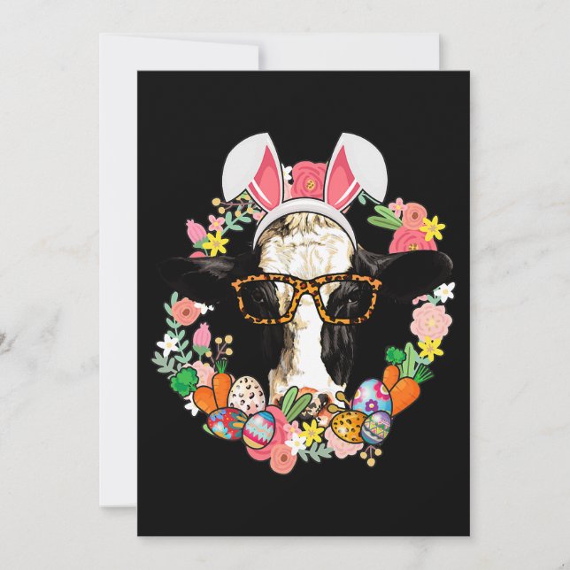 Cow Bunny Ears Happy Easter Farming Farmer Invitation (Front)